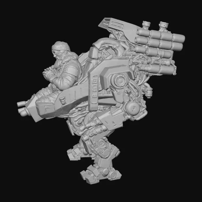 3D model for Santa Claus as a mech pilot, in well worn Santa themed/tactical mech pilot outfit and gear. He's sitting in a open mech cockpit, wearing a "multiple eye spec visor", cracking his knuckles His mech is a large, weathered, christmas themed heavy duty walker mech, called "RUDOLF" (name printed down the side of the chassis), with a "red nose" paint on the sharp point of the front plate just beneath the cockpit glass suite. Twin laser cannon armaments on the arms. Heavy hydraulic parts and artillery system on the back. Full mech in view. No background. 
#Christmas2025#