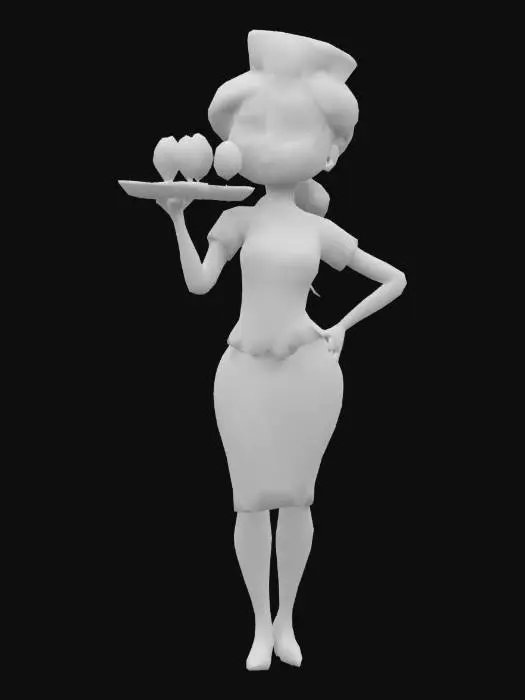 3D model for a Stewardess, standing with a plate of Glasses. Cartoon Style.