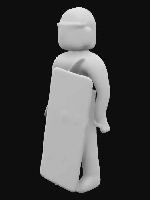 3D model for Riot Control: Ein Polizist in Blauer Uniform, Helm , Shild und Visier.
