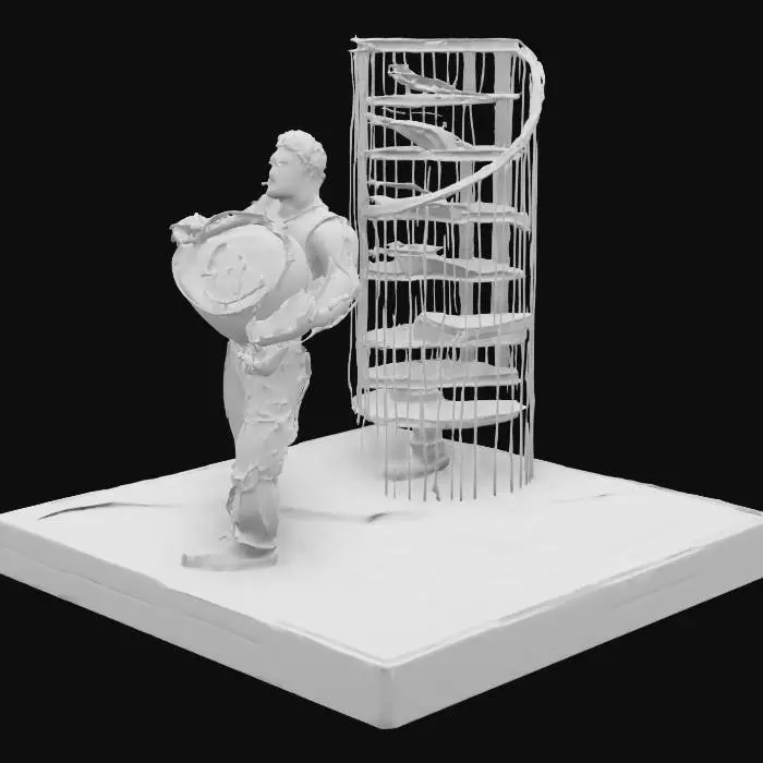 3D model for In the stairwell: A man carries a toilet bowl. ultra realistic