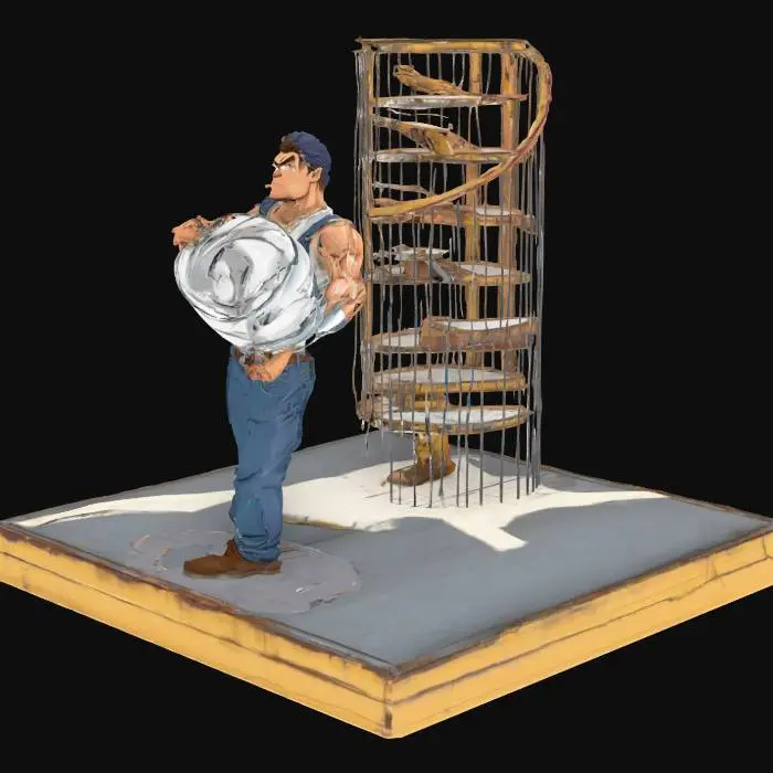 3D model for In the stairwell: A man carries a toilet bowl. ultra realistic