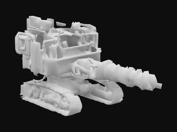 3D model for A large rusty machine with a huge drill on the bottom.