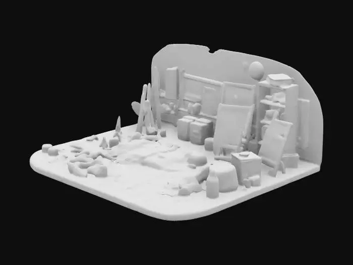 3D model for create a really messy distored render of an artists room

