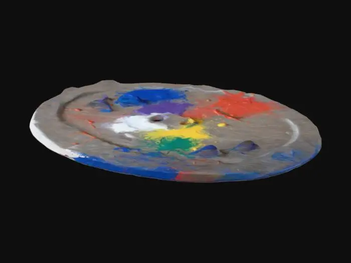 3D model for create a messy paint pallet with paint still being on it
