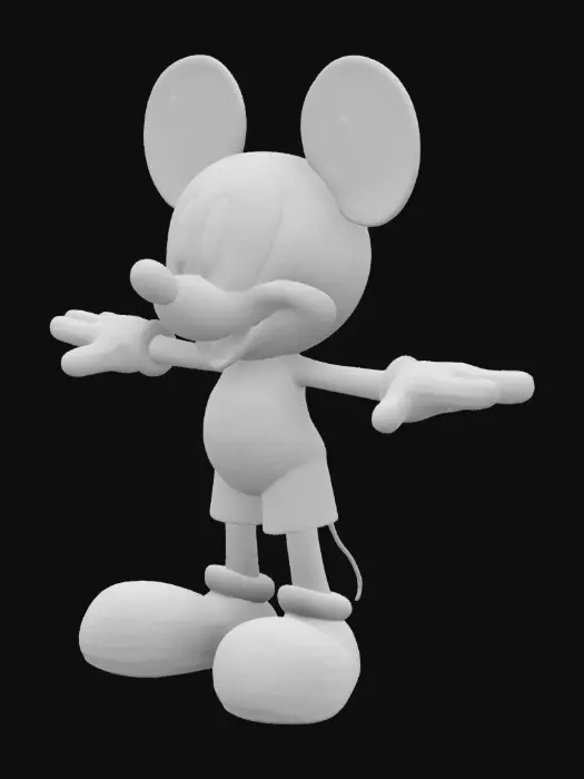 3D model for Mickey Mouse, red shorts, yellow shoes, white gloves, black tail, T-pose