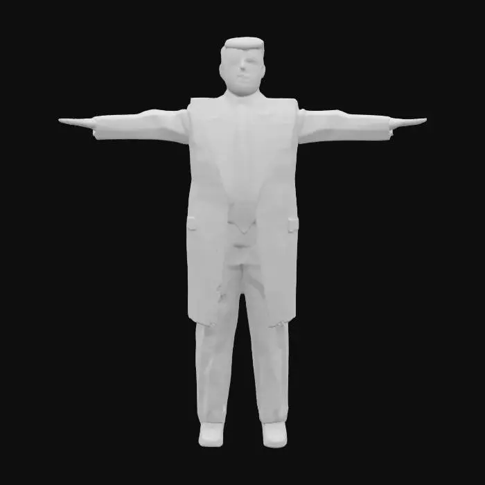 3D model for Realistic symmetrical Donald Trump, Doing T-Pose, arms out to sides. 4K unlit texture, clean UVs, no texture bleeding, optimized for AAA game.