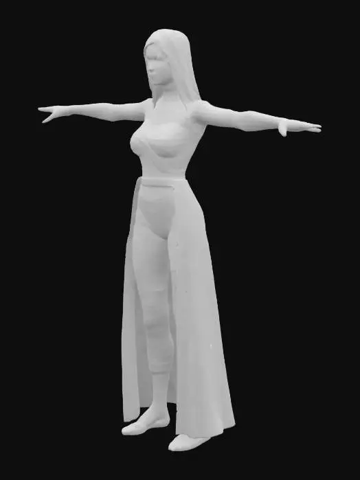 3D model for female beautiful mummy girl with a beautiful seducing face. Dark bandages are wrapped around her body and covering her. Standing in T-pose.