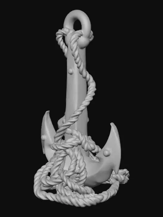 3D model for a pile of old weathered ropes ending in an old rusty anchor leaning on to them