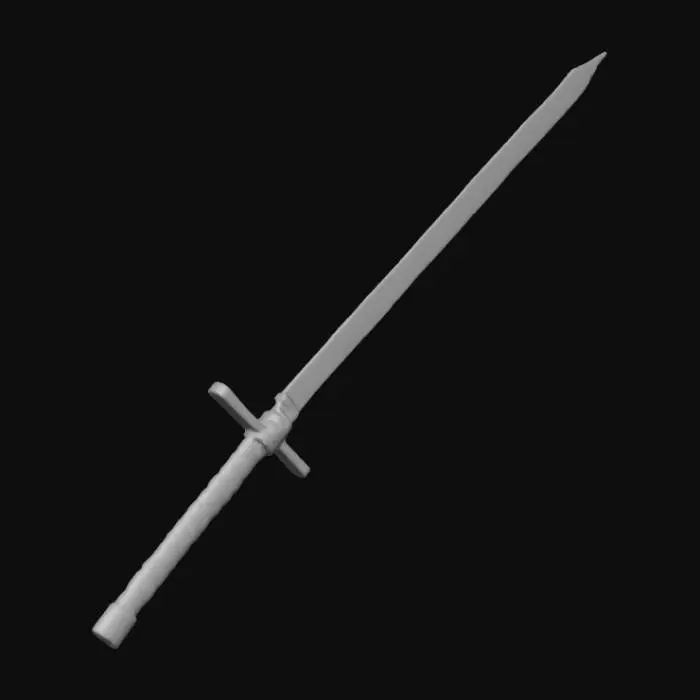 3D model for "3D model of a futuristic cyber-katana with a black handle and a glowing neon-blue energy blade. The handle features subtle blue neon lighting details and a technological aesthetic. Style: Clean topology, low-poly game asset, high detail PBR texture, no visible seams, floating blade effect."