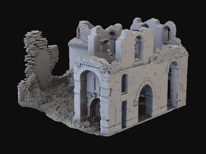 3D model for medieval ruins, castle wall, ruined, cobblestone, stone, stone wall
