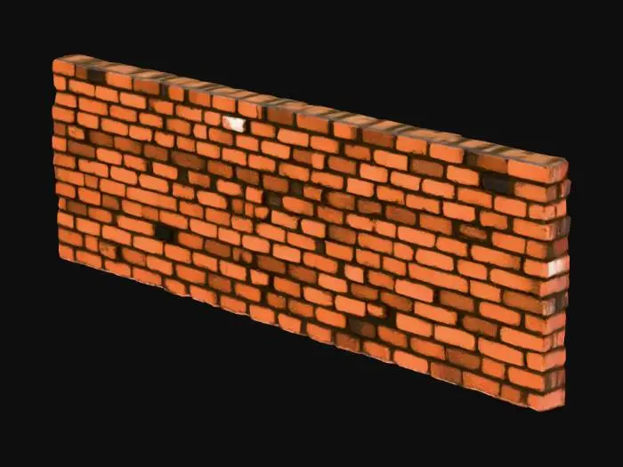 3D model for 현실적인 붉은 벽돌벽, 5미터 길이, 하이 앵글, 시네마틱 라이팅,