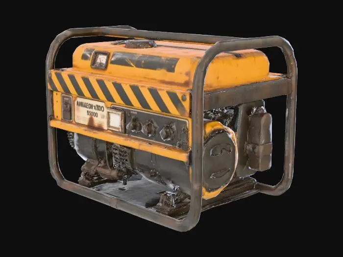 3D model for Industrial small portable generator, weathered metal texture, yellow and black color scheme, realistic mechanical details, 8k, highly detailed