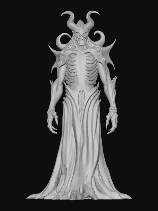 3D model for volcanic magma lich, molten obsidian skeleton, glowing lava veins, crackling ember sigils, sinister sneer, precision micro-textures, hyperrealistic, towering pose