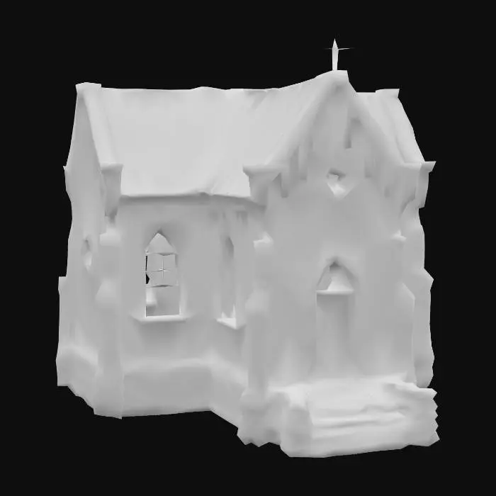 3D model for Old medieval church with stone walls and stairs.