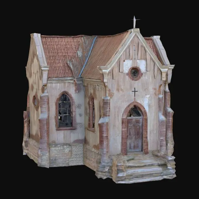 3D model for Old medieval church with stone walls and stairs.