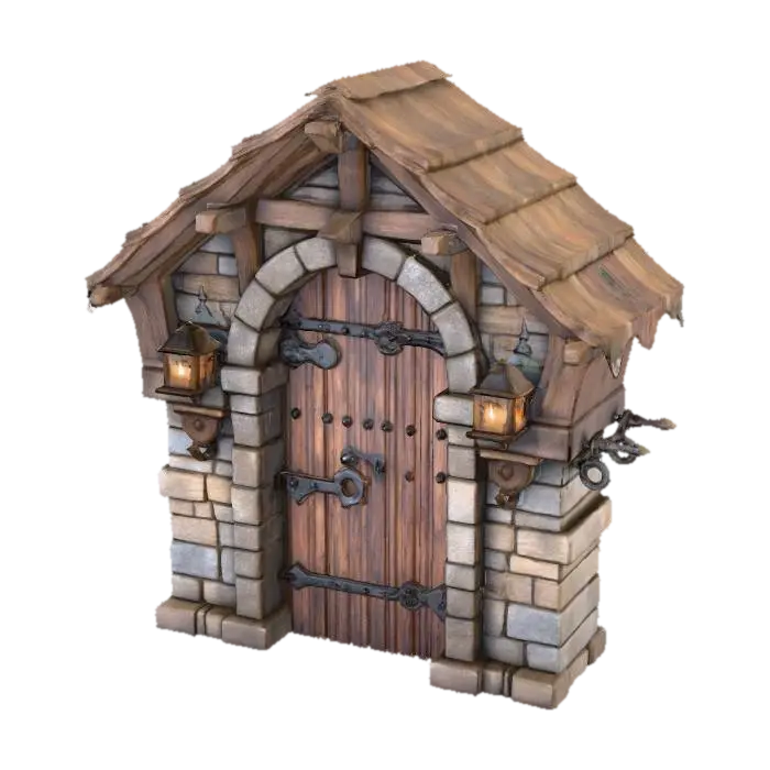 Medieval Gatehouse Door 3D model, vytvořený pomocí AI