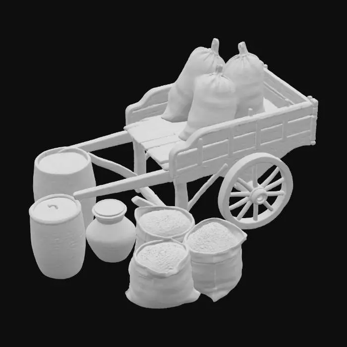 3D model for Cart with Sacks and Barrels