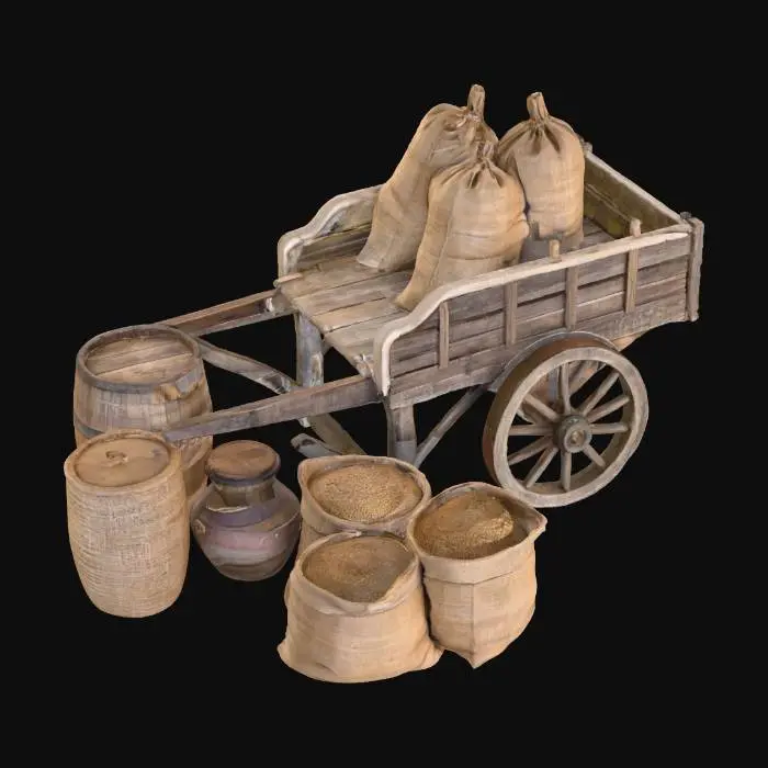 3D model for Cart with Sacks and Barrels