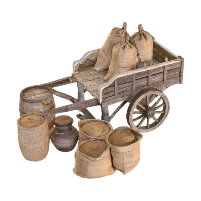 Modelong 3D na Cart with Sacks and Barrels - Vintage, ginawa ng AI