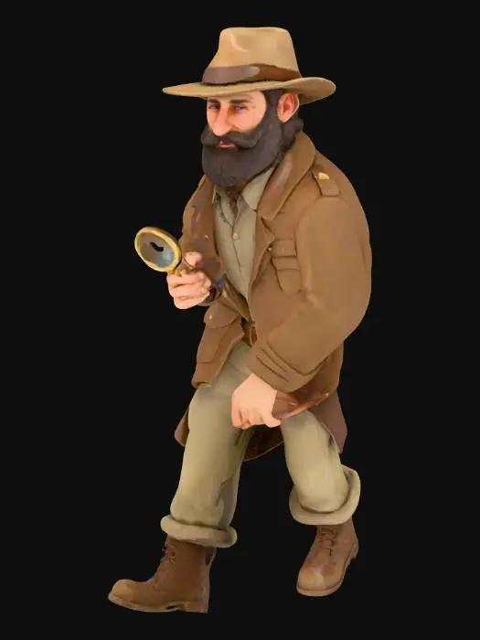 3D model for cultural-history archaeology,European men,beard,Wear a hat,use a magnifying glass,low-poly