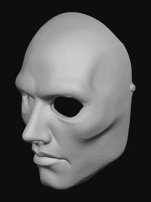 3D model for A plain, sinister mask that covers only the front of the face, broken but mended with red metal