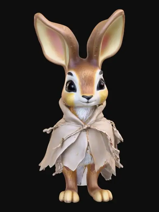 3D model for a figurine of a cute occult jackalope wearing a ripped cape, well detailed