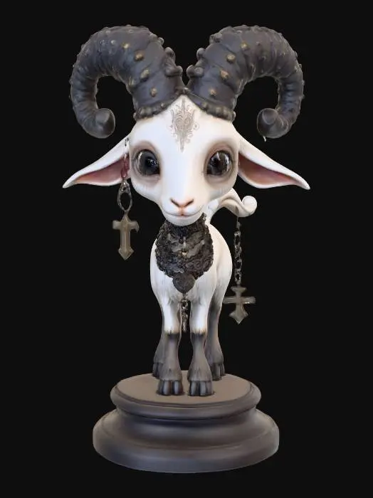 3D model for A figurine of a cute occult goat, fine gothic details