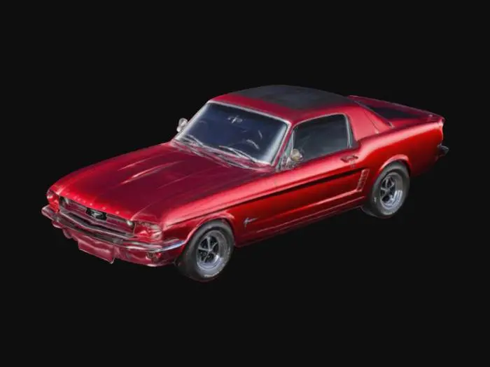 3D model for a 65 ford mustang painted metallic red.