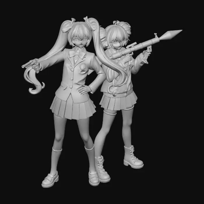 3D model for Miku & Teto armed

 (original image from https://www.youtube.com/@Thoelian channel banner)