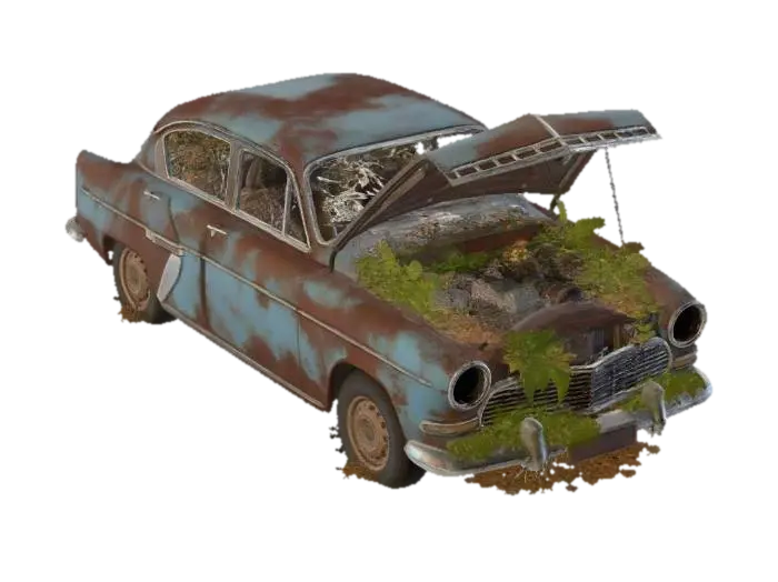 Old dusty vintage car 3D model, vytvořený pomocí AI