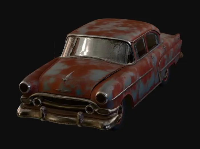 3D model for Rusty Sedan - Post Apocalyptic