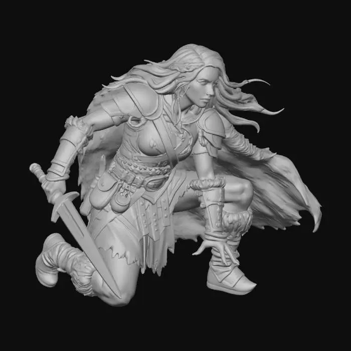 3D model for Barbarian Female warrior pose