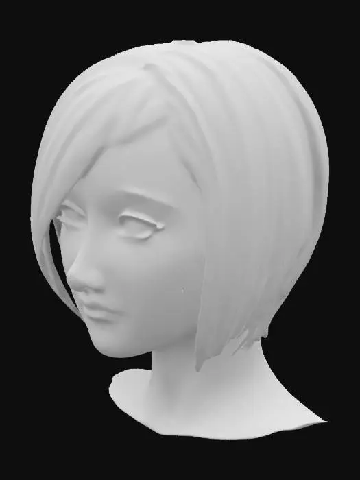 3D model for Weibliche Perücke mit blauem, glänzenden Haar, geschnitten als kurzer Bobcut. Das Modell ist kopflos und zeigt nur das Haar. PBR-Texturen sind für ein realistisches 4k Game gemacht.