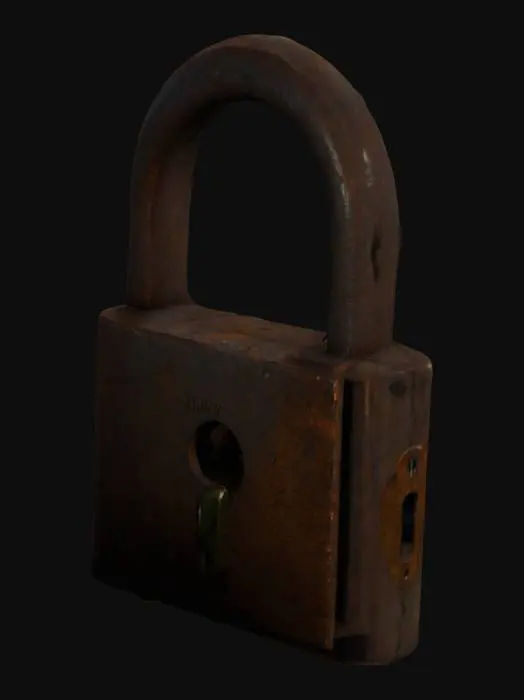 3D model for low-poly rusted lock, PSX, horror