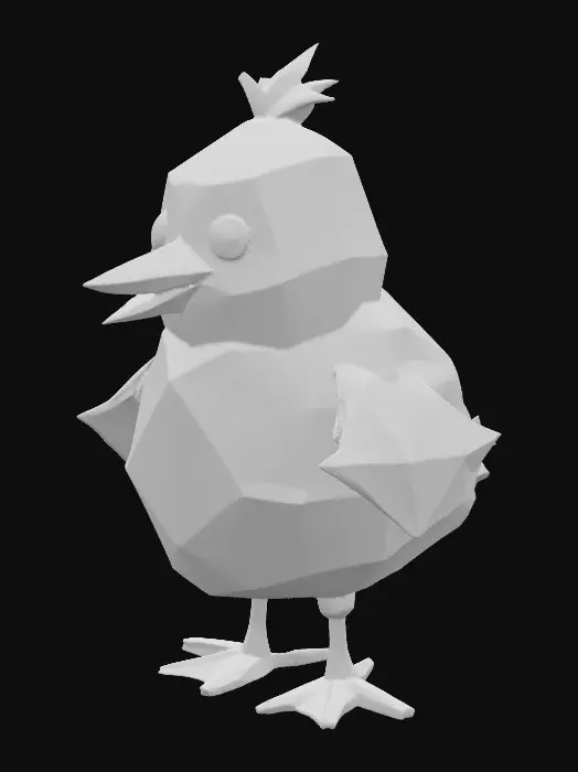 3D model for i want to render a chick made out of triangles, only containing yellow, orange and black.