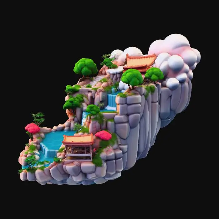 3D model for Temple Cascade Oasis