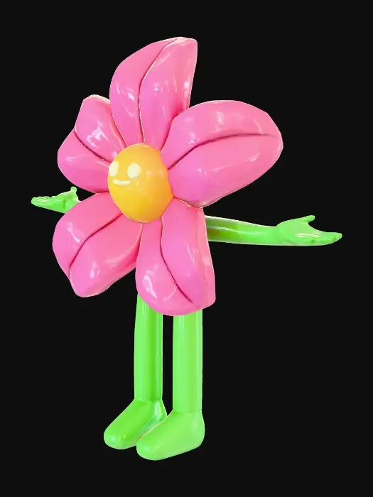 3D model for a cute flower with 2 arms and legs like a human. make it stand normal like a human and put it in a t pose for easy animating