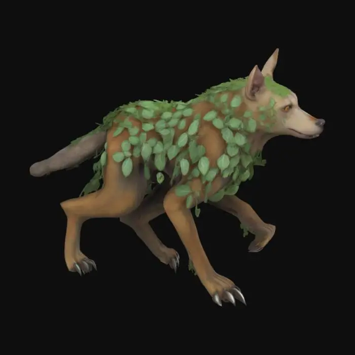 3D model for A dog-like creature, with leaves and long claws