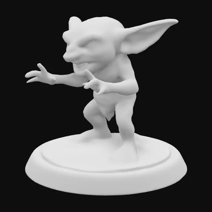 3D model for un action figure di un gremlin in stile anni 80, molto dettagliato, realistico, con base di appoggio rotonda, gremlin in posa classica cinematografica, horror, oggetto da collezione, oggetto cult, perfettamente texturizzato, colori classici anni 80