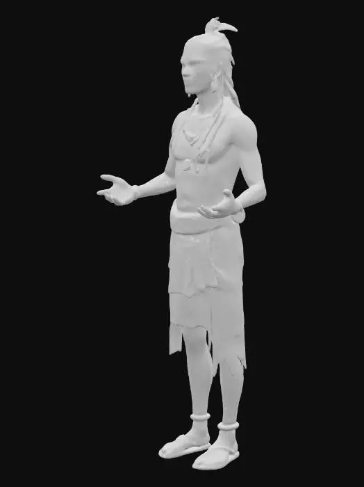 3D model for Create a character, indigenous, from the ecuadorian "shuar" culture, he is approximately 25 years old, he is facing forward, with a shuarnum in the head, he will be a character model for a 3D game, and use a color palette, yellow, red and blue.
