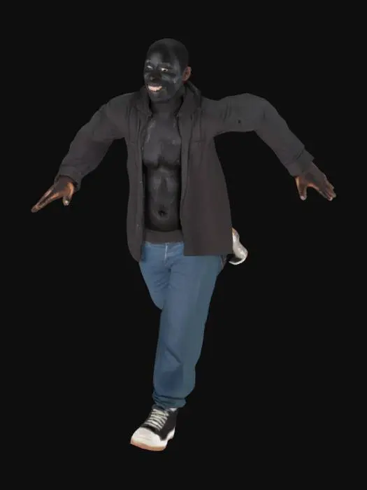 3D model for Une personne de couleurs de peau noir charbon en t pose pour rig 
