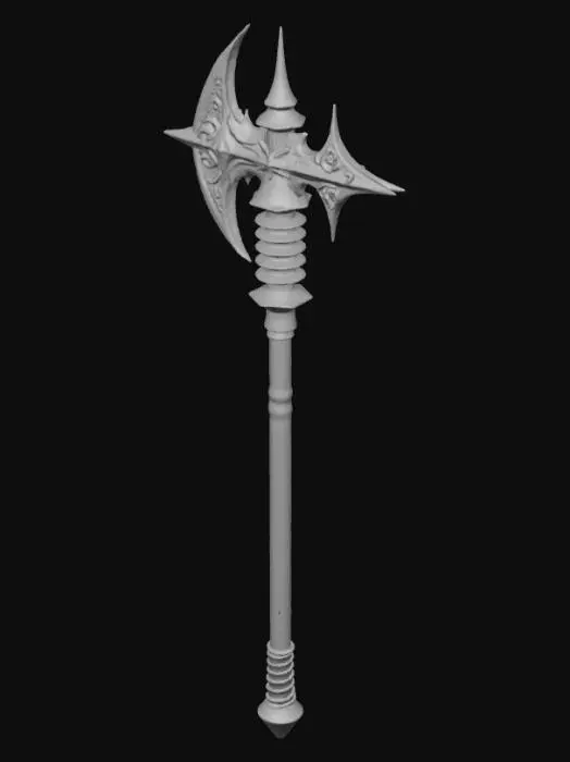 3D model for A medieval Fantasy art styled long mace with multiple spikes in a row with dark metal walls and a small wooden handle Kanubo Japanese Mace Japanese bat