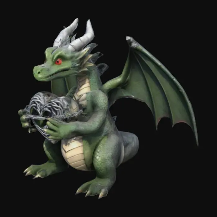 3D model for Dragon with a long tail Protecting a Barbed wire Heart