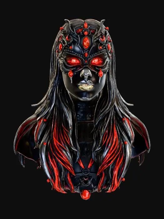 3D model for Baroque Vampire mask Ornate Metal and crystal Gems, dark style high detail 4k asset. Only eyes surface. High-quality 3D character group, clean geometry, no background or clutter.