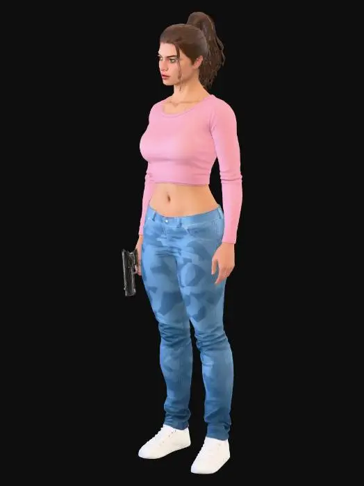 3D model for Urban Street Style: Pink Crop Top and Camouflage Jeans