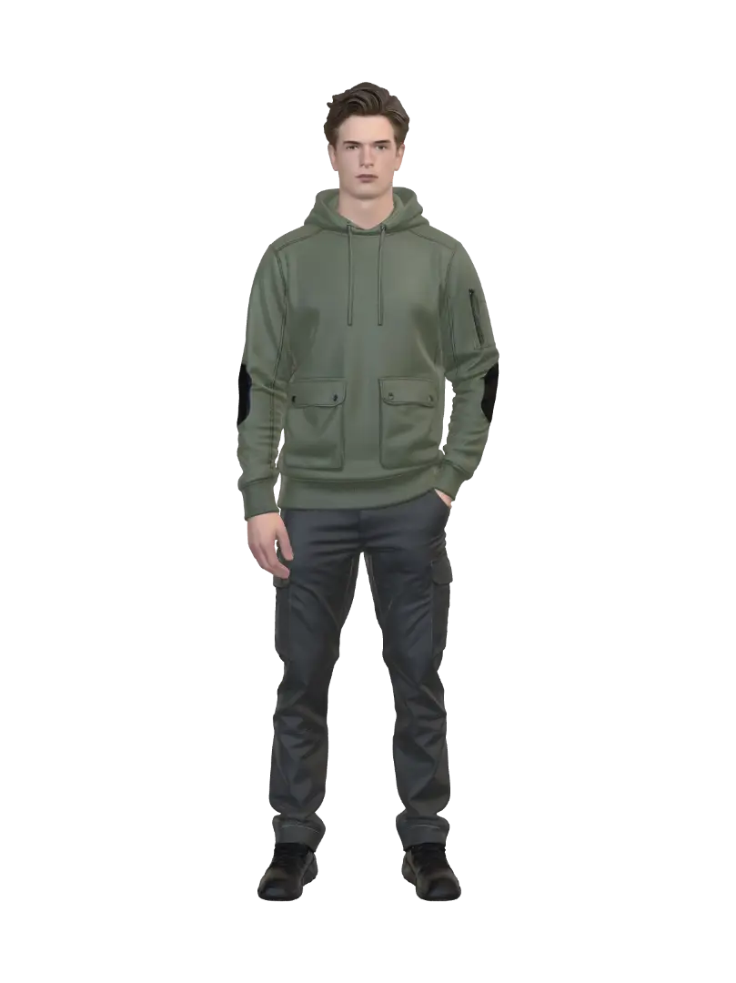 Olive Utility Hoodie Outfit - Wearable 3D-model, gegenereerd door AI