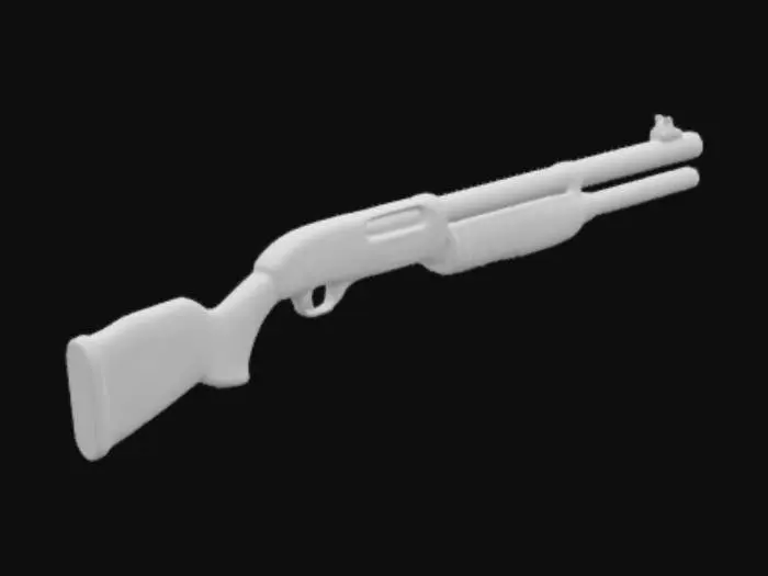 3D model for "A highly detailed 3D mesh model of a realistic shotgun for a video game. The design should resemble a pump-action shotgun like a Remington 870 or Mossberg 500. Clean topology, well-optimized, and game-ready. Realistic metal and wooden or polymer textures with subtle scratches and reflections. No extra objects, just the shotgun with proper lighting to enhance details."