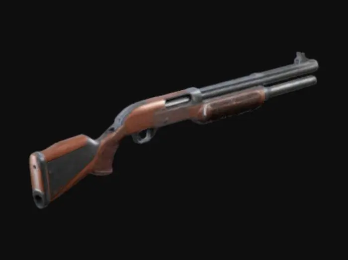 3D model for "A highly detailed 3D mesh model of a realistic shotgun for a video game. The design should resemble a pump-action shotgun like a Remington 870 or Mossberg 500. Clean topology, well-optimized, and game-ready. Realistic metal and wooden or polymer textures with subtle scratches and reflections. No extra objects, just the shotgun with proper lighting to enhance details."