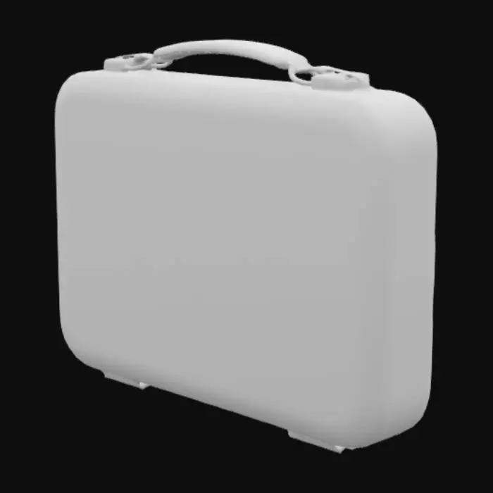 3D model for "A highly detailed 3D mesh model of a first aid kit for a video game. The design should be a compact, sturdy box with a red or green color scheme, featuring a bold white cross symbol. Optimized topology for gameplay, with realistic plastic or metal textures, subtle scratches, and lighting that enhances details. No extra objects, just the medkit."