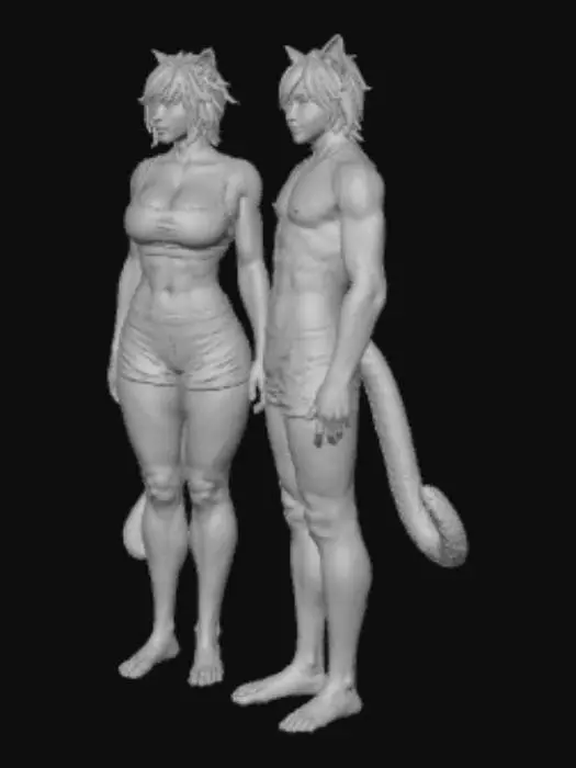 3D model for Catfolk Duo